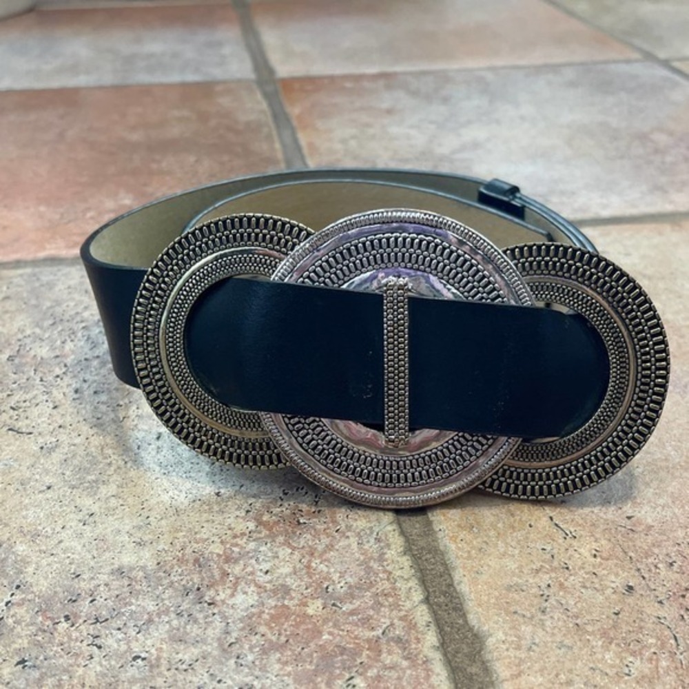 BOHO WESTERN CONCH LEATHER BELT BLACK